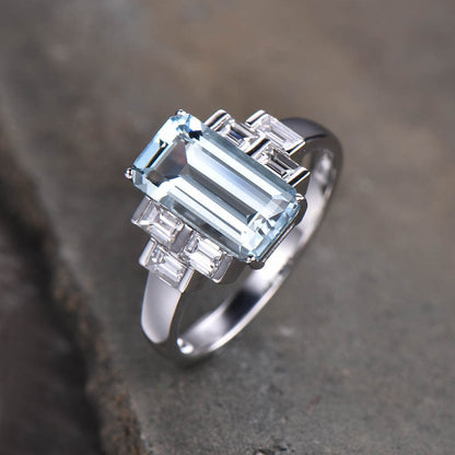 emerald cut aquamarine engagement ring-BBBGEM Emerald Cut Aquamarine Ring