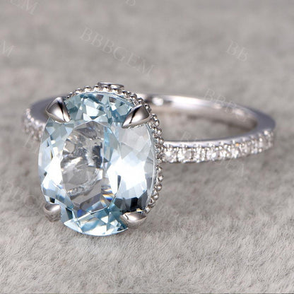 Oval Aquamarine Engagement Ring-BBBGEM 3.5CT Aquamarine Rings