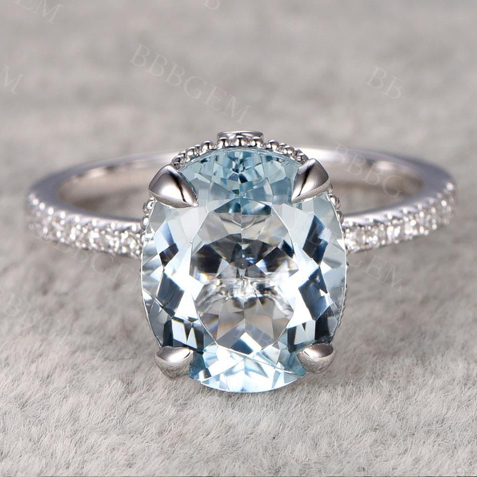 Oval Aquamarine Engagement Ring-BBBGEM 3.5CT Aquamarine Rings