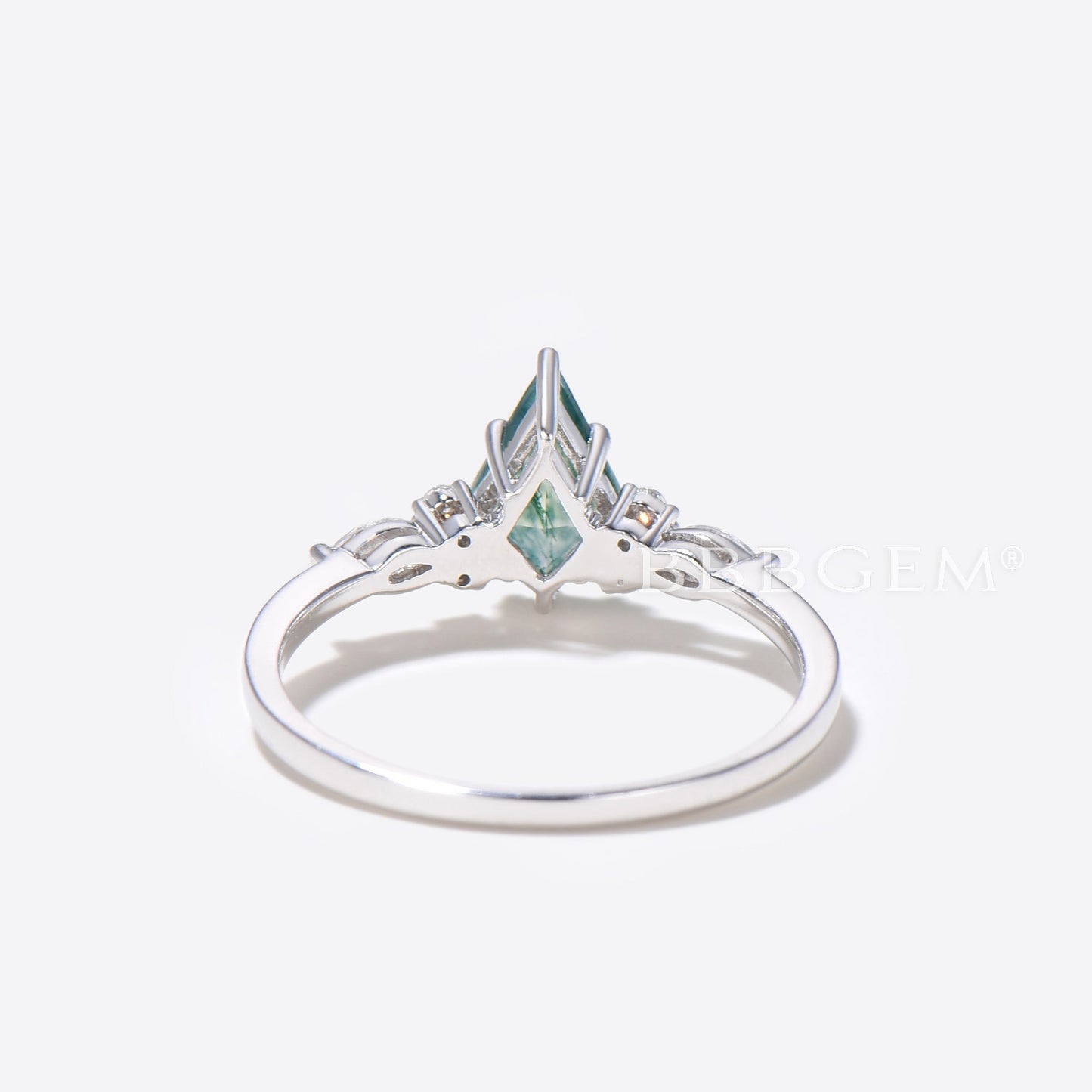 Seven Stone Kite Moss Agate Ring White Gold Diamond Engagement Ring