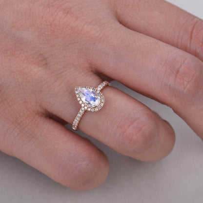 Moonstone Engagement Ring Rose Gold-BBBGEM Teardrop Moonstone Ring