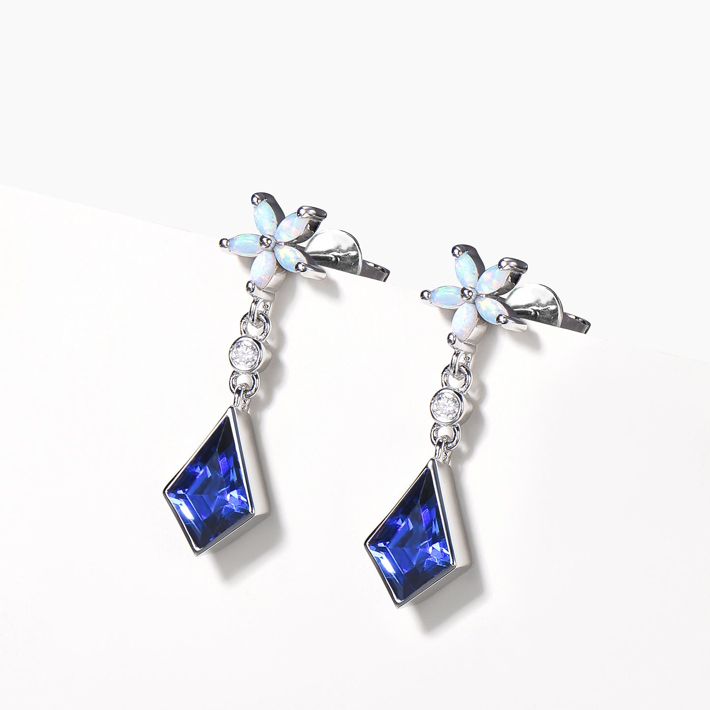 Kite Cut Sapphire Bezel Set Drop Earrings Marquise Opal Wedding Earrings