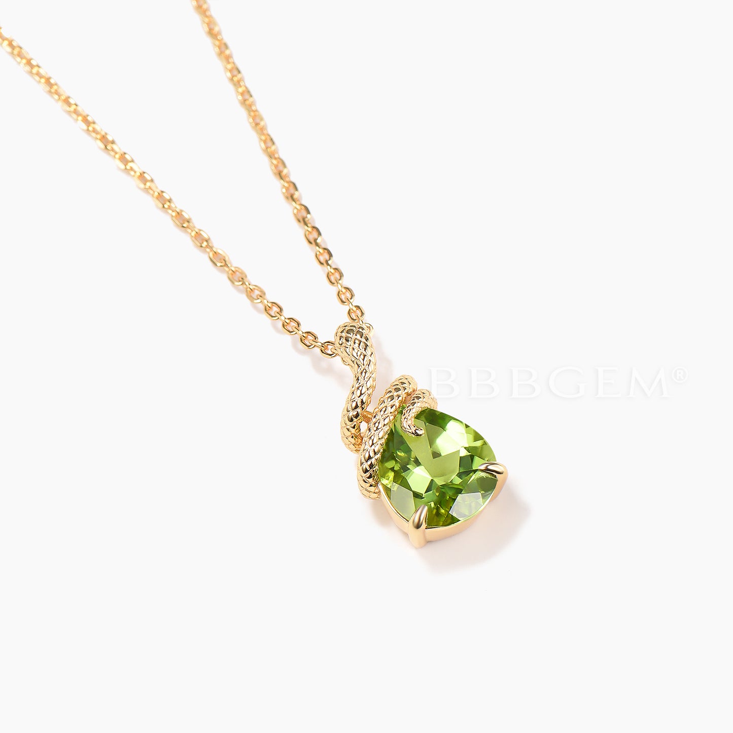 Teardrop Cut Natural Peridot Snake Necklace Solitaire Animal Inspired Pendant