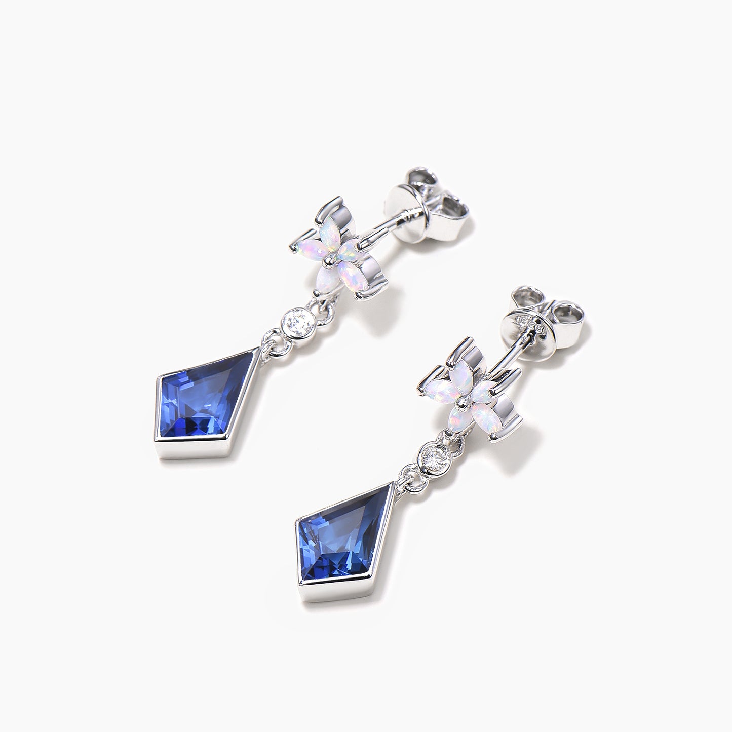 Kite Cut Sapphire Bezel Set Drop Earrings Marquise Opal Wedding Earrings