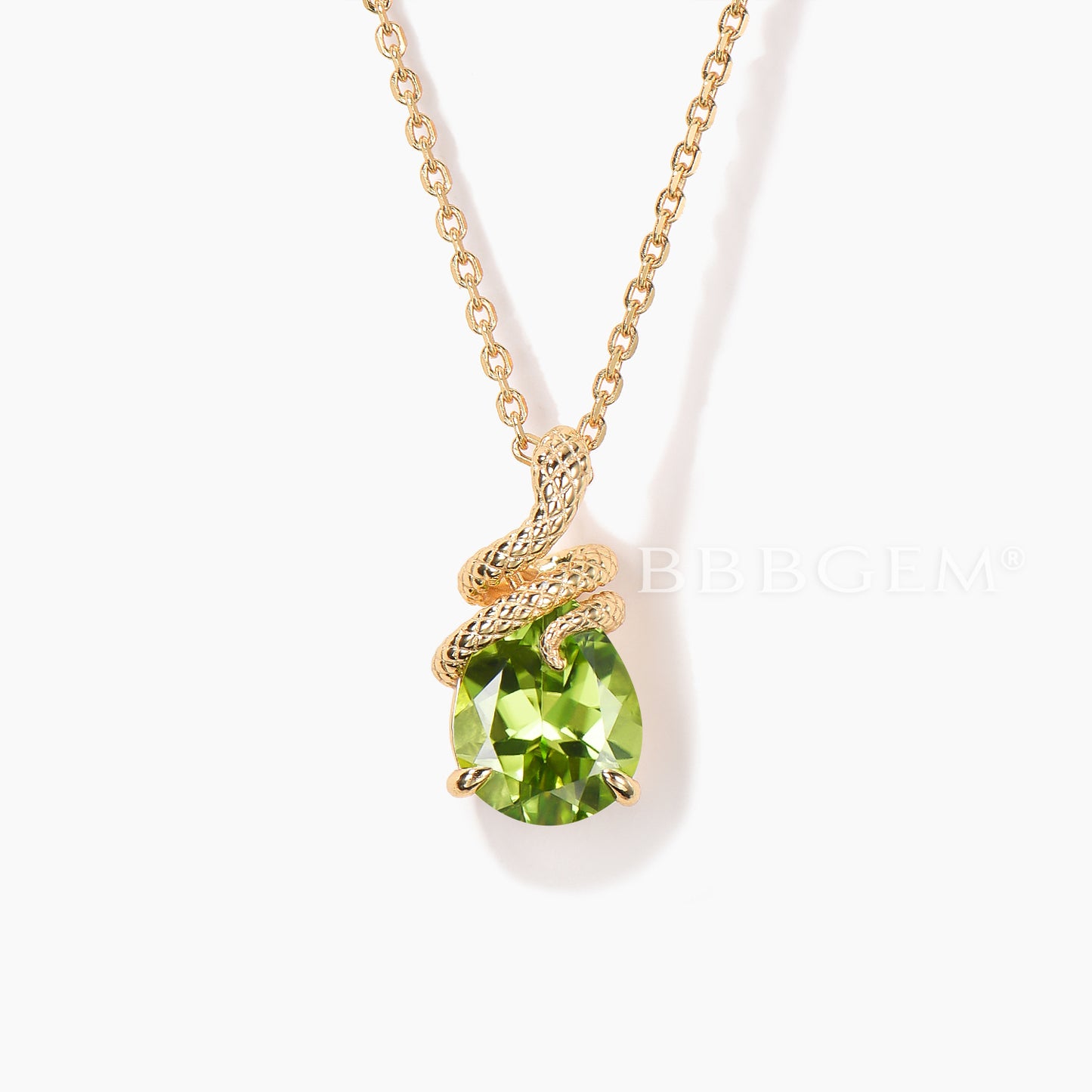 Teardrop Cut Natural Peridot Snake Necklace Solitaire Animal Inspired Pendant