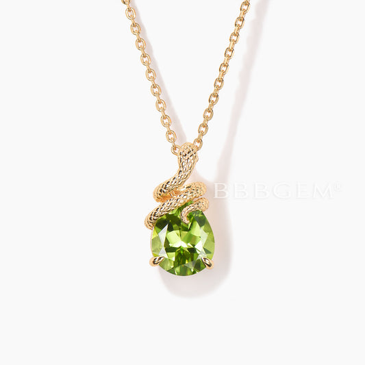 Teardrop Cut Natural Peridot Snake Necklace Solitaire Animal Inspired Pendant