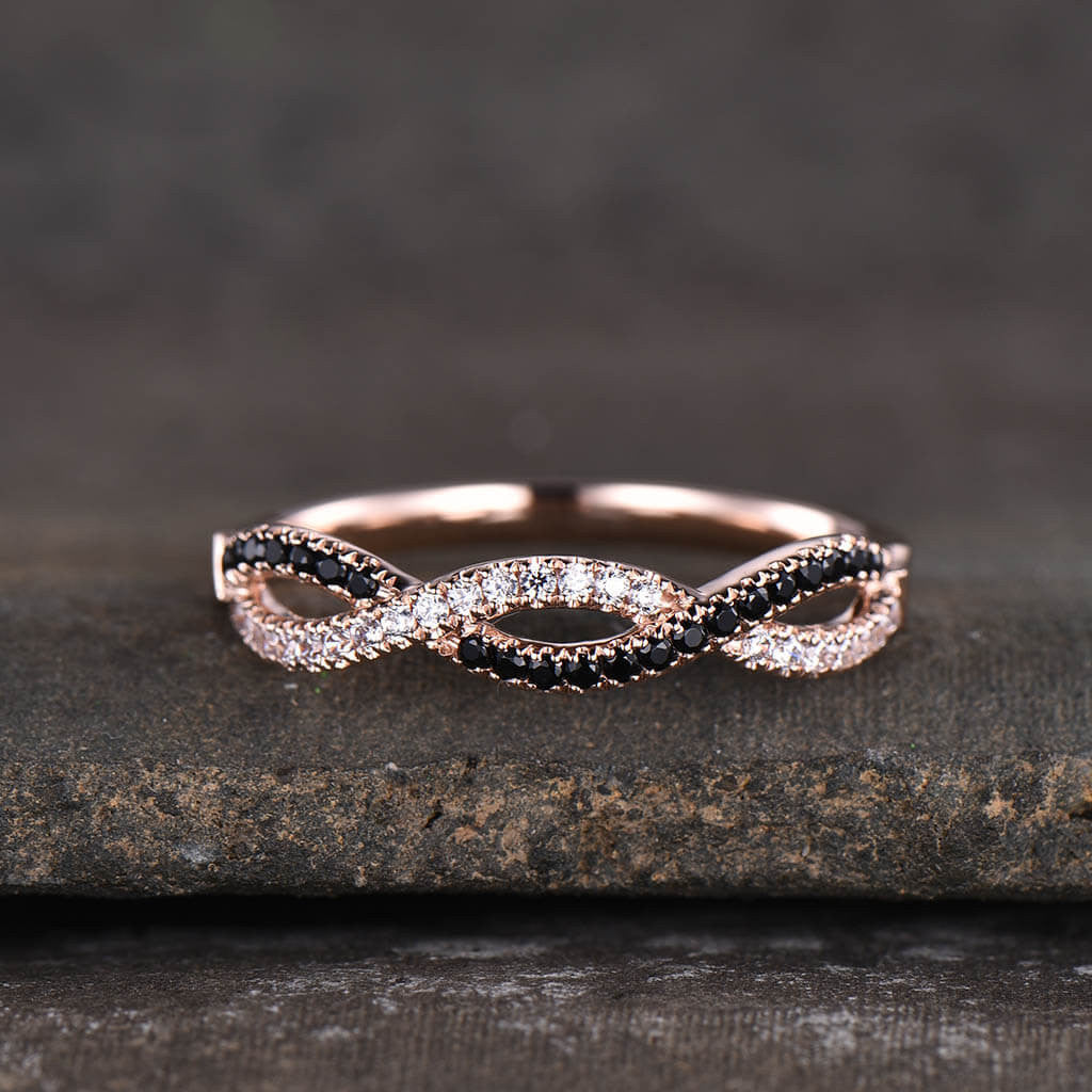 black and white diamond wedding rings-BBBGEM Twisted Infinity Diamond Wedding Bands