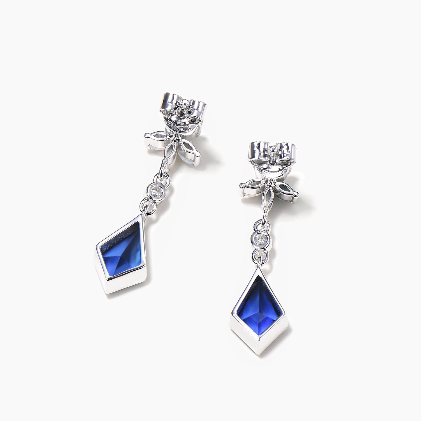Kite Cut Sapphire Bezel Set Drop Earrings Marquise Opal Wedding Earrings
