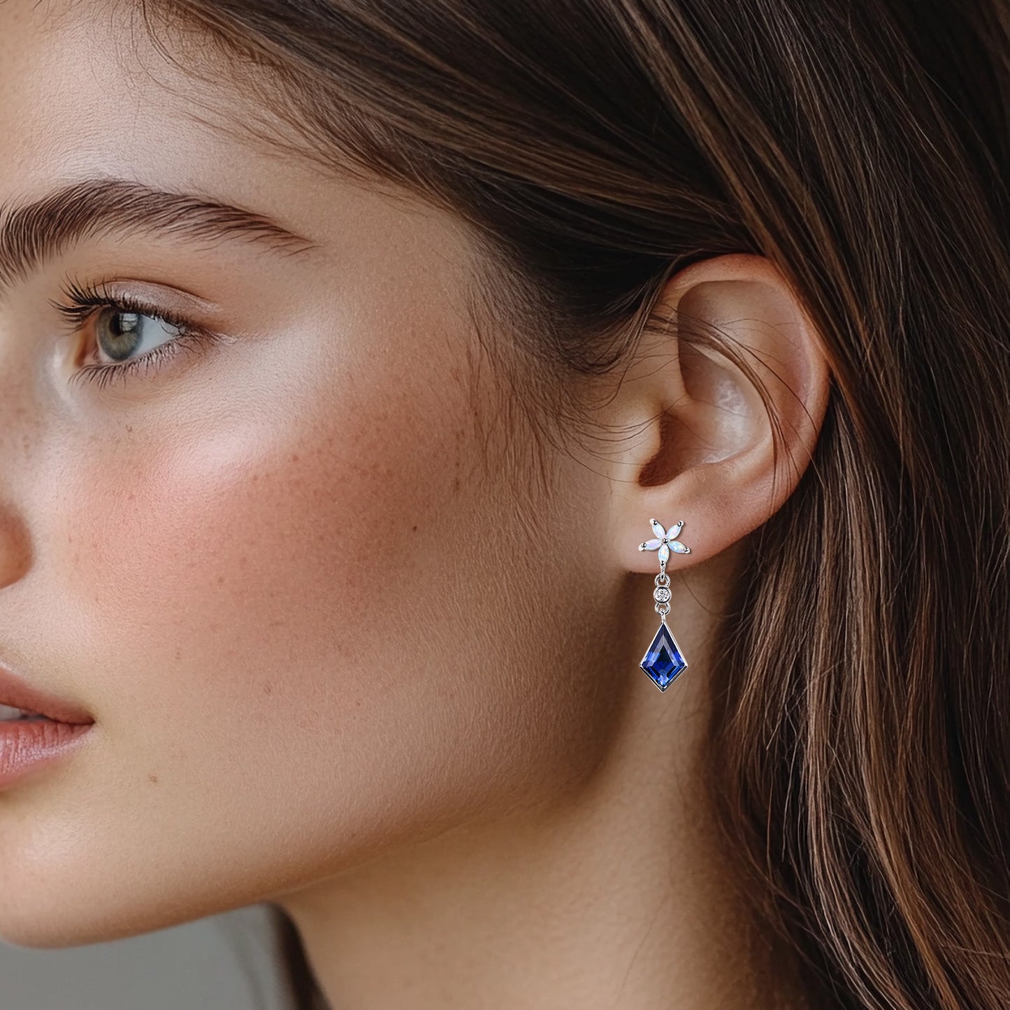 Kite Cut Sapphire Bezel Set Drop Earrings Marquise Opal Wedding Earrings