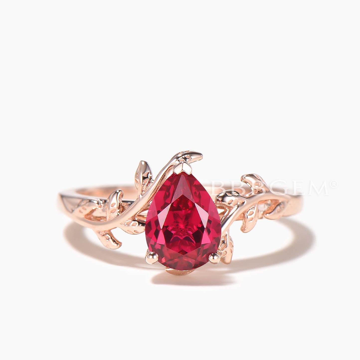 Pear Cut Ruby Solitaire Wedding Ring Moissanite Band Nature Inspire Ring Set