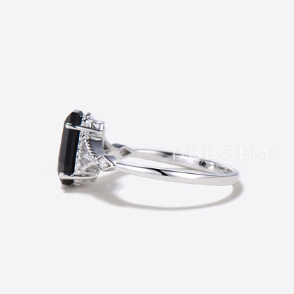 Limited Black Onyx Coffin Cut Ring Black Spinel Coffin Ring Vintage Engagement