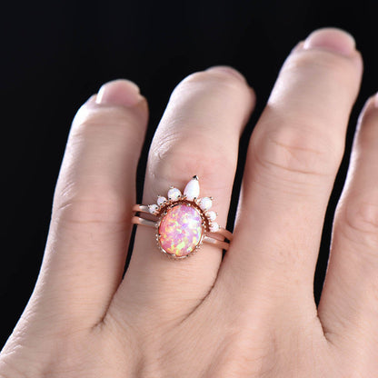 fire opal engagement ring set-pink fire opal ring