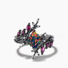 Twig Black Gold Bridal Set Kite Cut Black Opal Leaf Engagement Ring Ruby Band