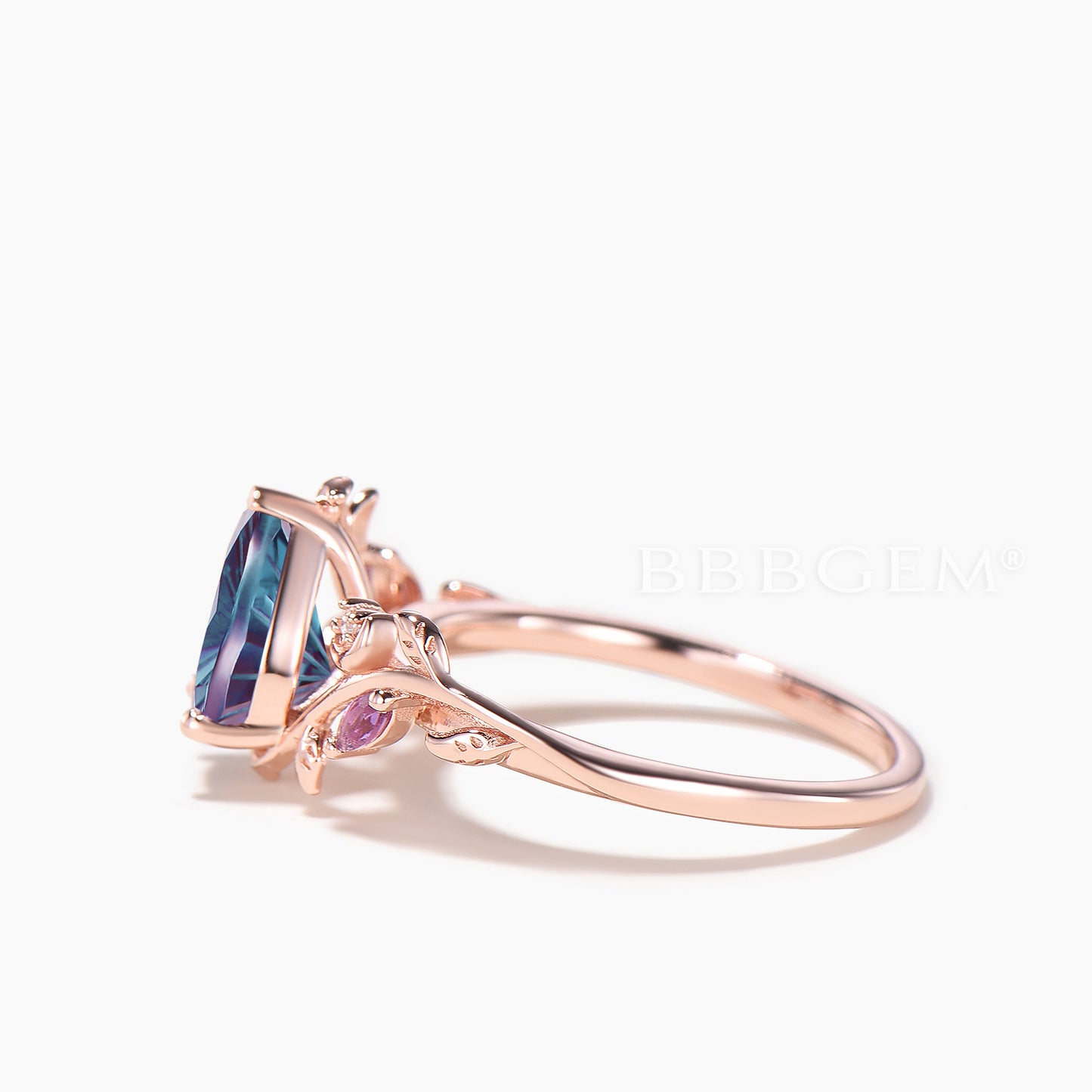 Pear Shaped Firework Cut Color-change Alexandrite Nature Inspired Ring