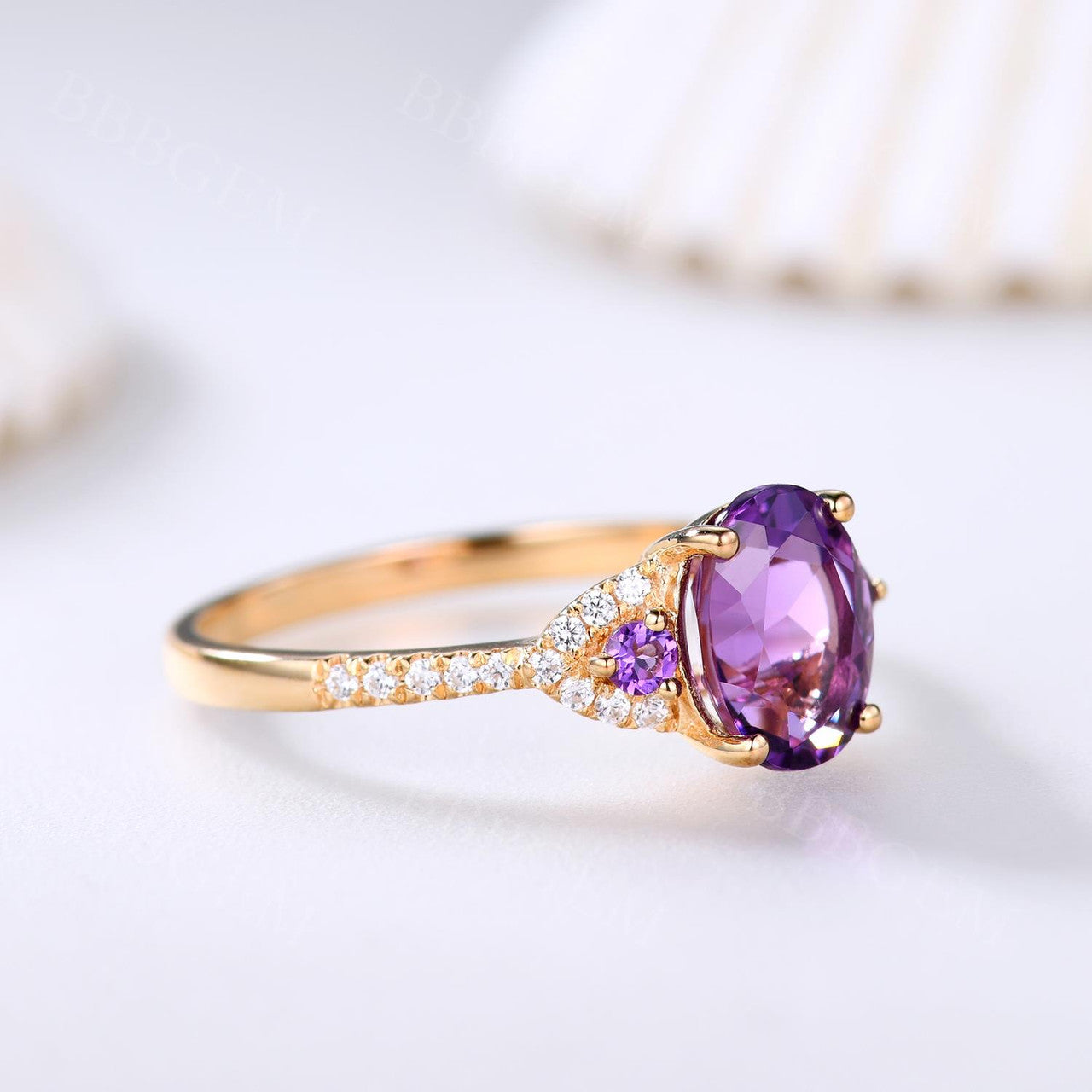 Amethyst And Diamond Ring-BBBGEM Amethyst Rings