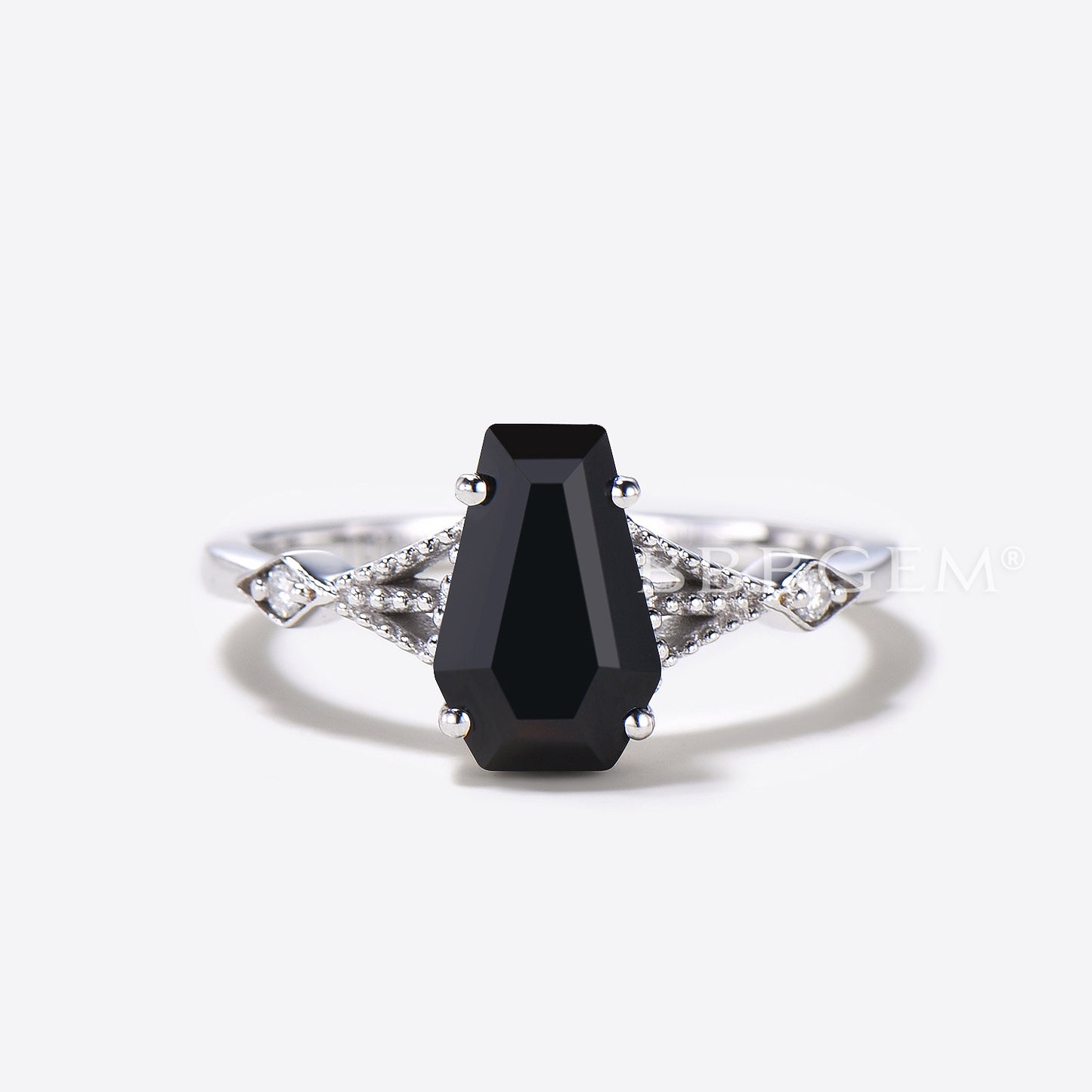 Limited Black Onyx Coffin Cut Ring Black Spinel Coffin Ring Vintage Engagement