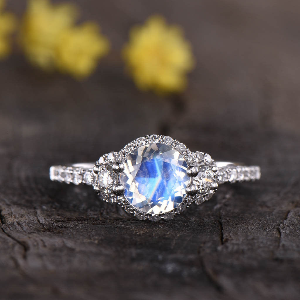 Vintage Moonstone And Diamond Engagement Ring 02