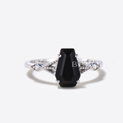 Limited Black Onyx Coffin Cut Ring Black Spinel Coffin Ring Vintage Engagement