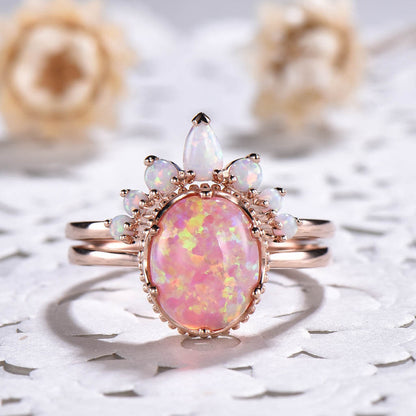 Pink opal engagement ring set-pink opal ring