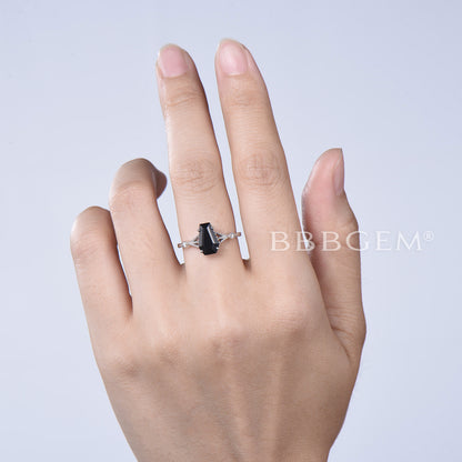 Limited Black Onyx Coffin Cut Ring Black Spinel Coffin Ring Vintage Engagement