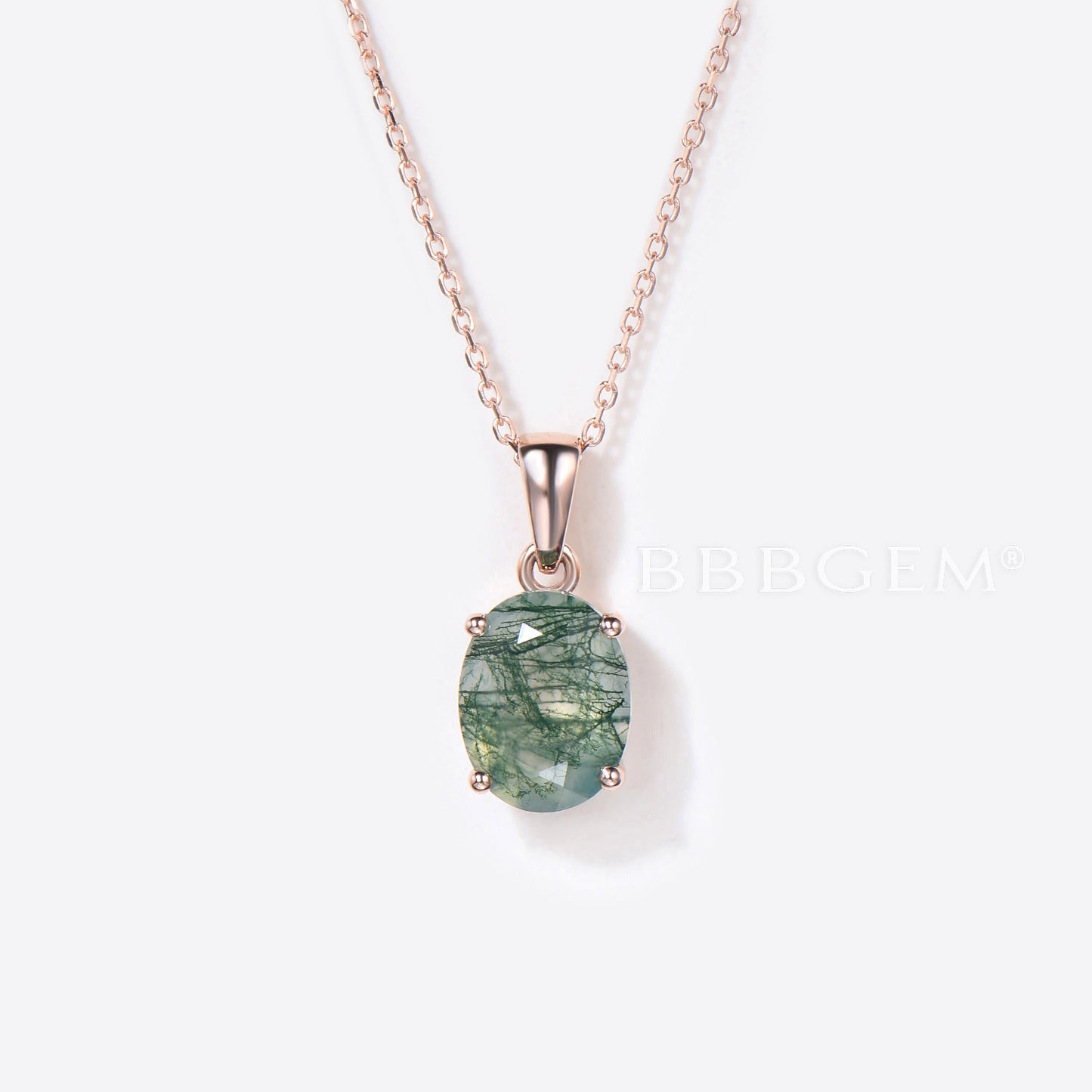 2ct Oval Cut Natural Moss Agate Necklace 14k Rose Gold Charm Pendant