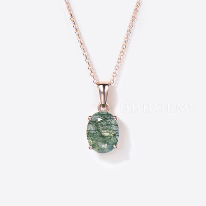 2ct Oval Cut Natural Moss Agate Necklace 14k Rose Gold Charm Pendant