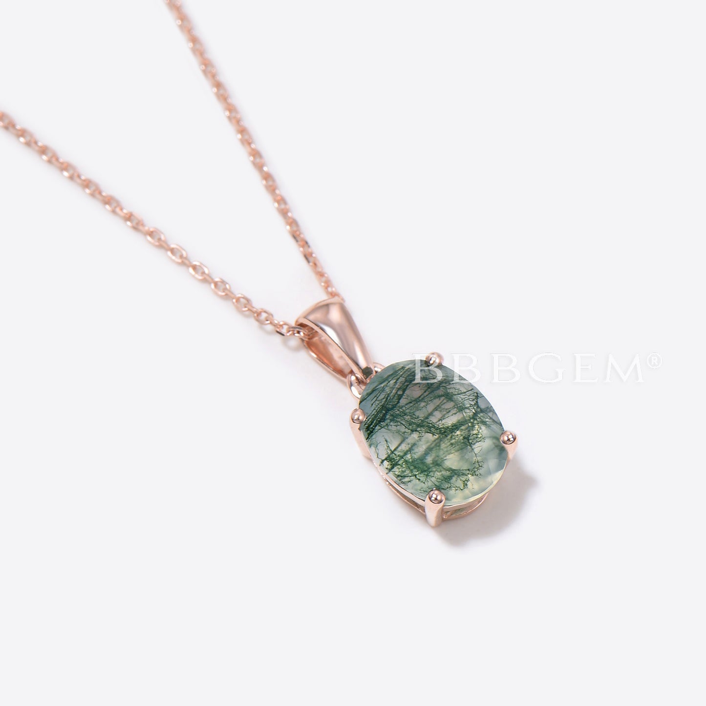 2ct Oval Cut Natural Moss Agate Necklace 14k Rose Gold Charm Pendant