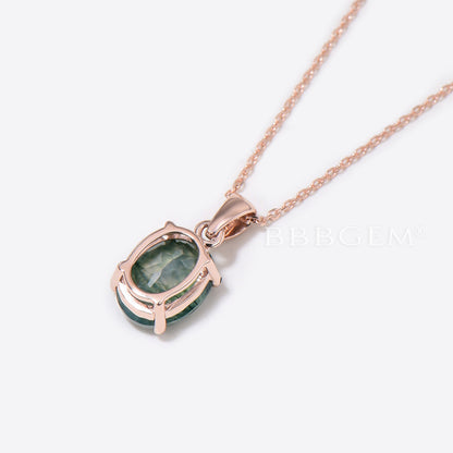 2ct Oval Cut Natural Moss Agate Necklace 14k Rose Gold Charm Pendant