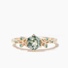 Hexagon Cut Natural Moss Agate Engagement Ring Emerald Celtic Knot Ring