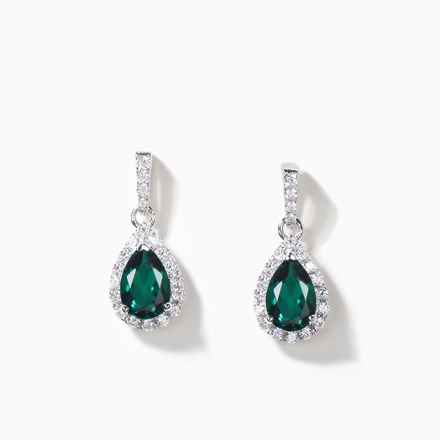 1.25CT Teardrop Cut Emerald Drop Earrings Diamond Halo White Gold Earrings