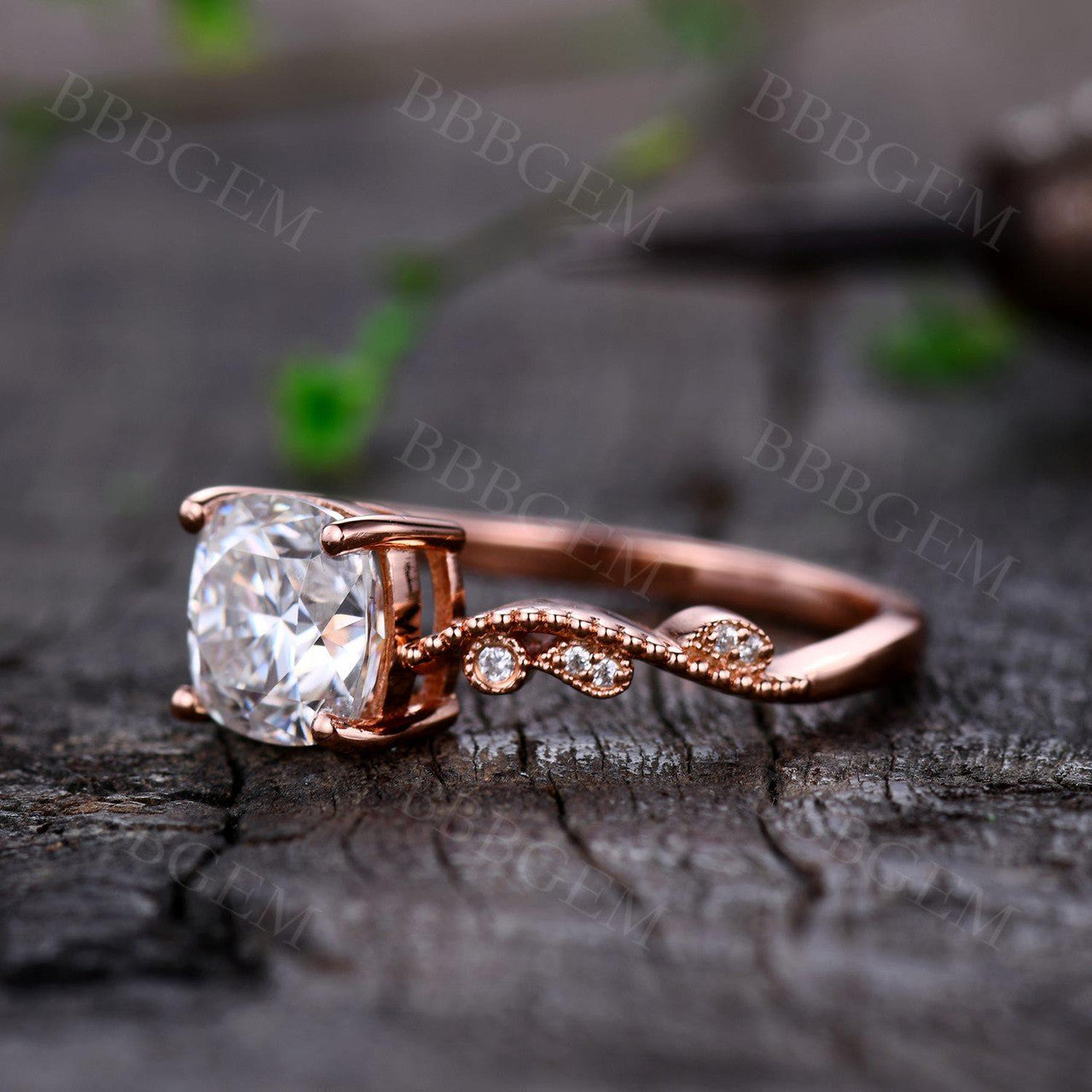 Moissanite Engagement Rings-BBBGEM Rose Gold Moissanite Ring