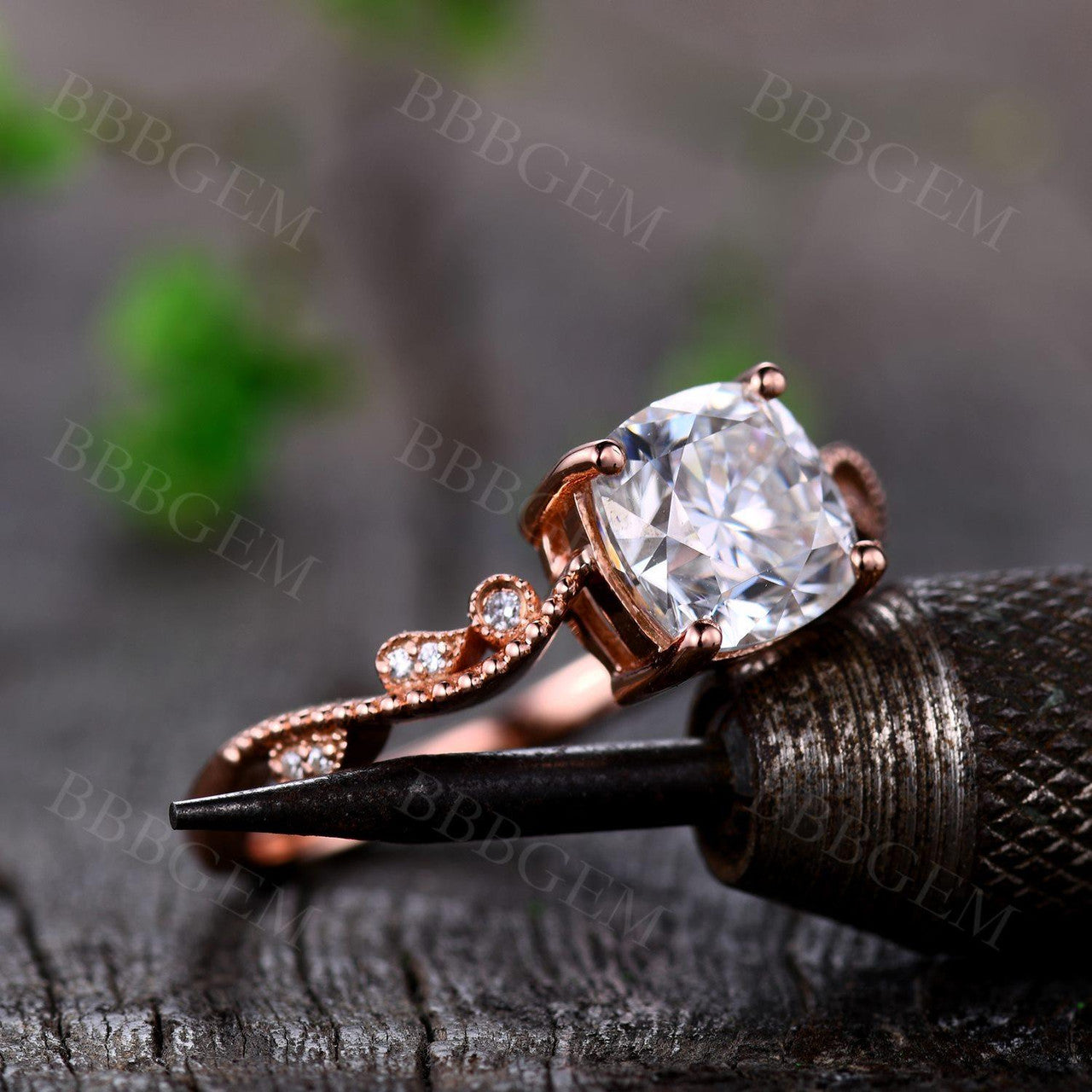 Cushion Cut Moissanite Engagement Ring-BBBGEM Rose Gold Moissanite Ring