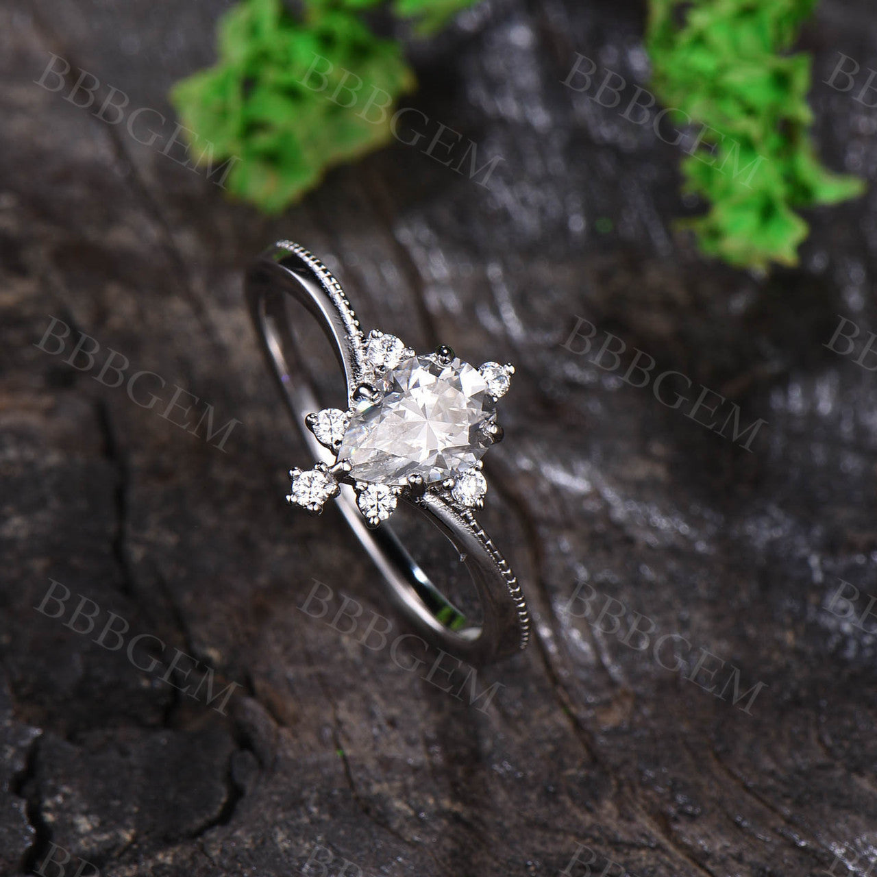 Pear Moissanite Engagement Ring-BBBGEM Moissanite Rings