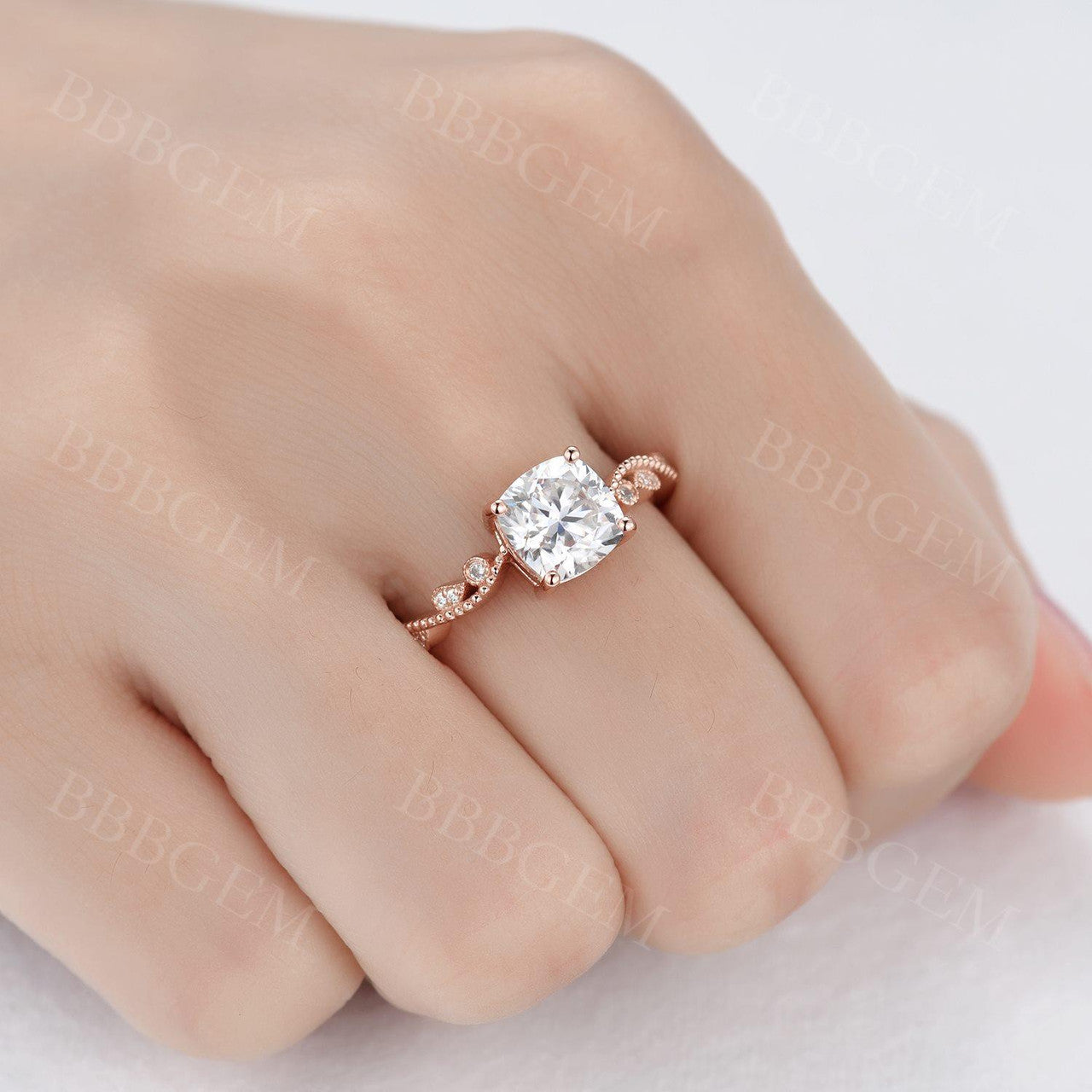 Moissanite Wedding Rings-BBBGEM Rose Gold Moissanite Ring