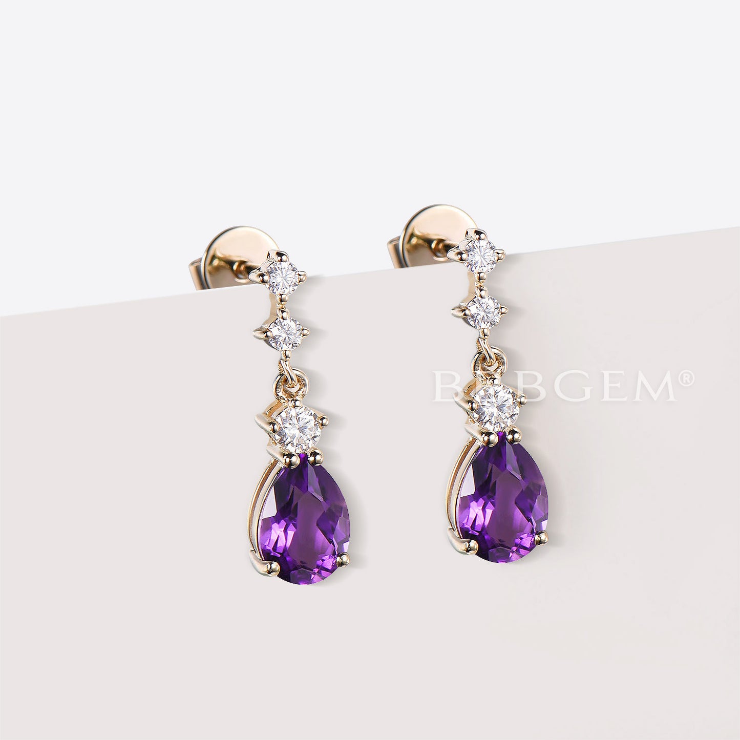 Pear Natural Amethyst Drop Earrings Minimalist Dangle Earrings