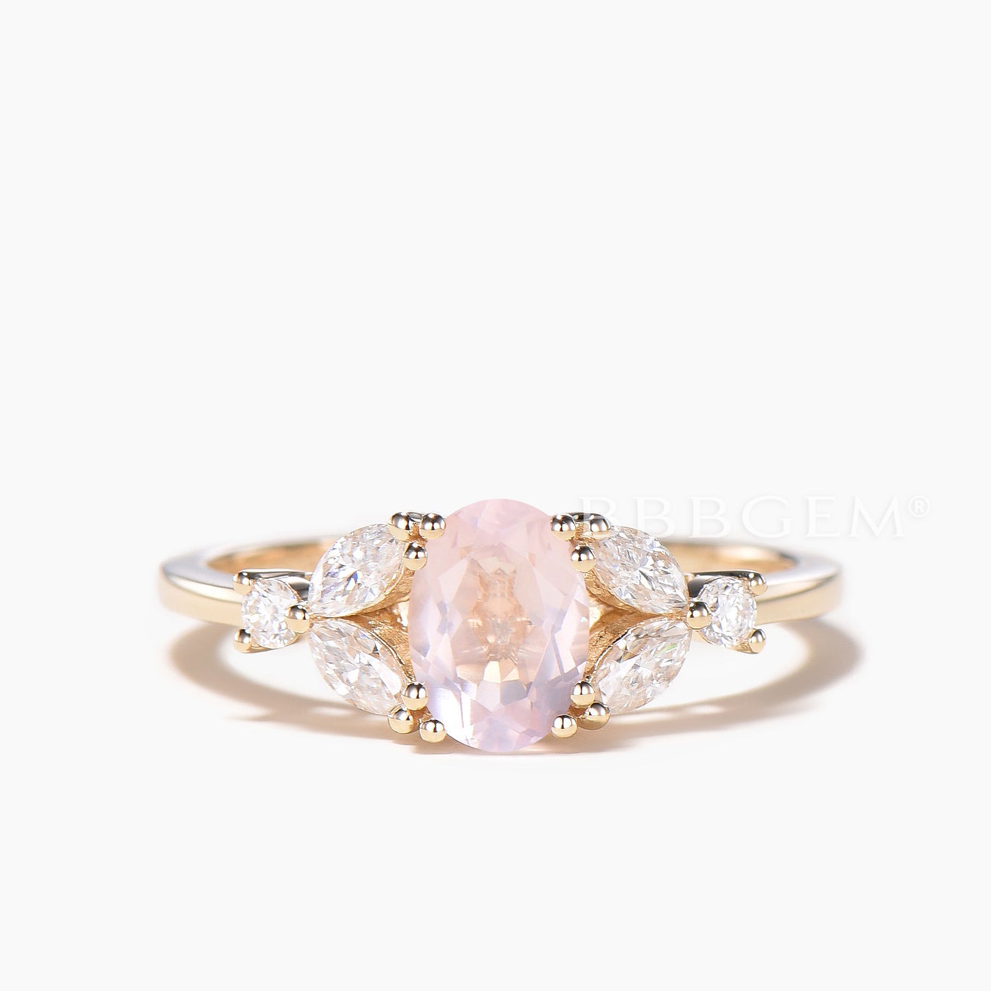 Unique Oval Cut Rose Gold 1CT Natural Rose Quartz Engagement Ring