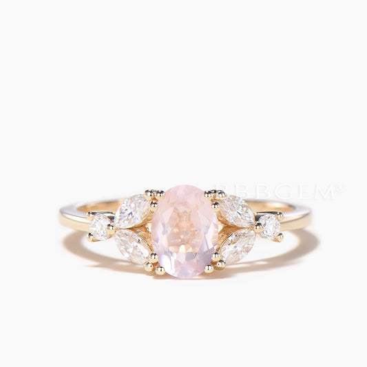 Unique Oval Cut Rose Gold 1CT Natural Rose Quartz Engagement Ring