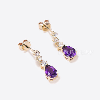 Pear Natural Amethyst Drop Earrings Minimalist Dangle Earrings