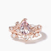 Pear Cut Natural Morganite Inspired Ring Bridal Set Diamond Moon Band