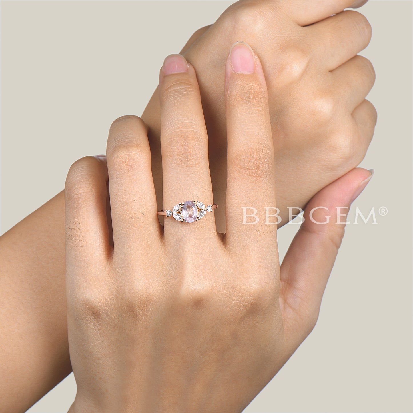 Unique Oval Cut Rose Gold 1CT Natural Rose Quartz Engagement Ring