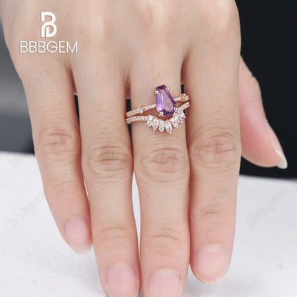 Purple coffin ring set-cofiin crystal ring-rose gold amethyst cuffin cut ring set