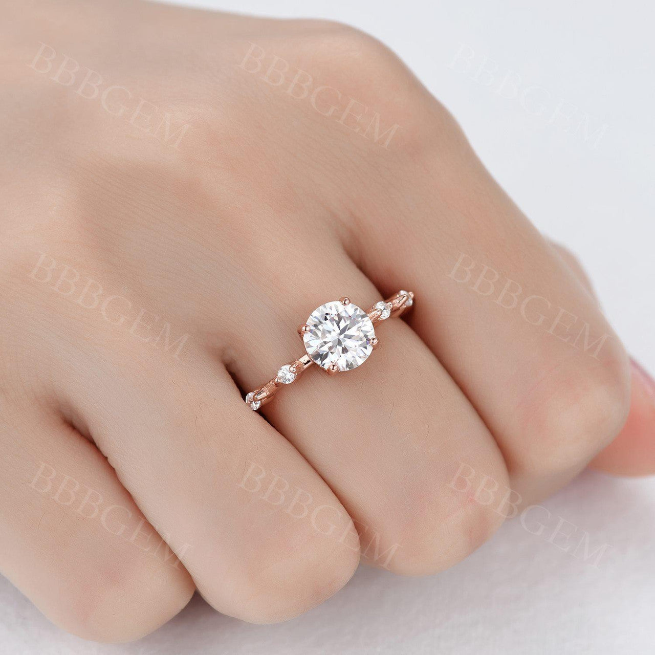 Rose Gold Moissanite Ring-BBBGEM Moissanite Band Rings