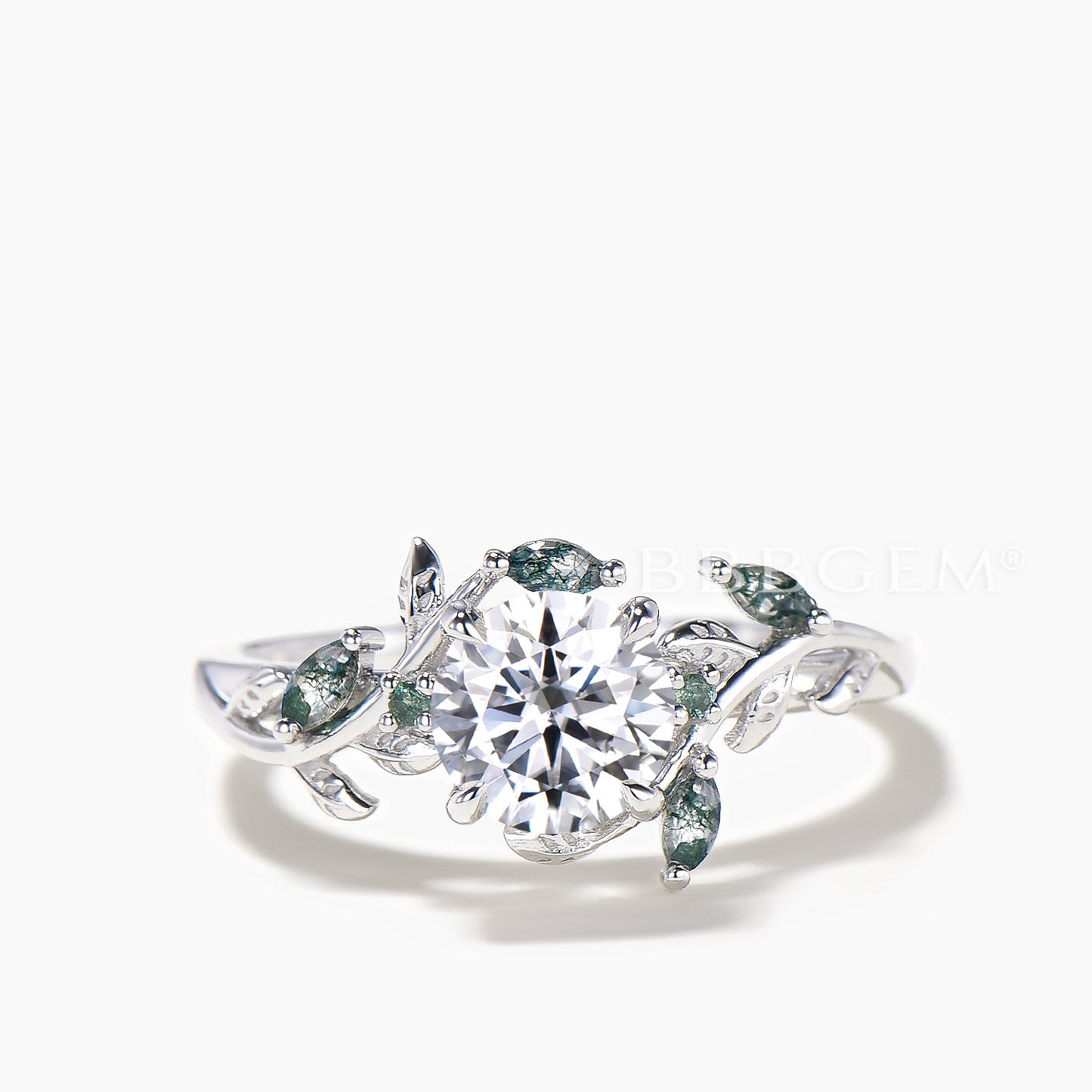 Round Cut IGI Certificate Lab Grown Diamond Wedding Ring Agate Nature Inspired Ring