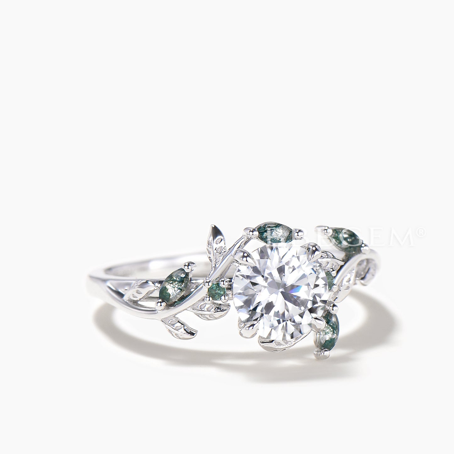 Round Cut IGI Certificate Lab Grown Diamond Wedding Ring Agate Nature Inspired Ring