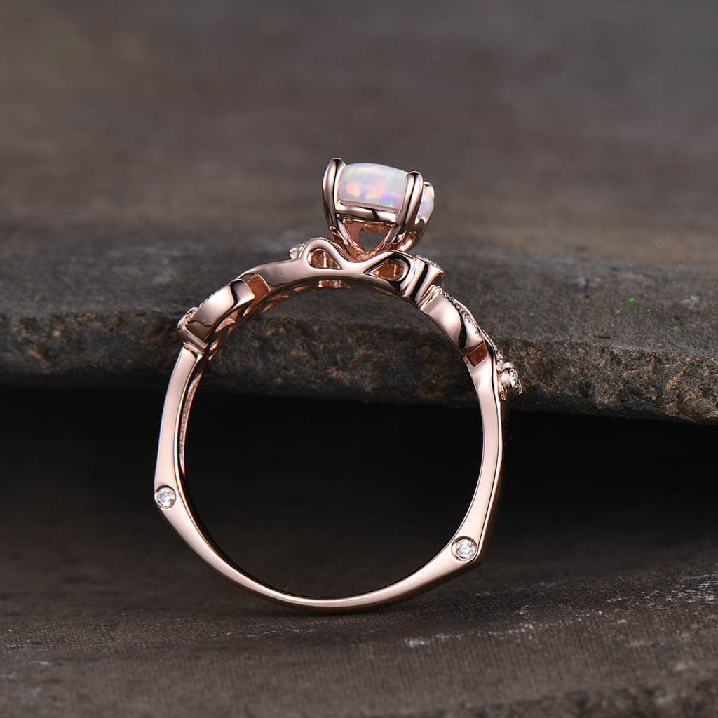 Round Cut Opal Engagement Ring