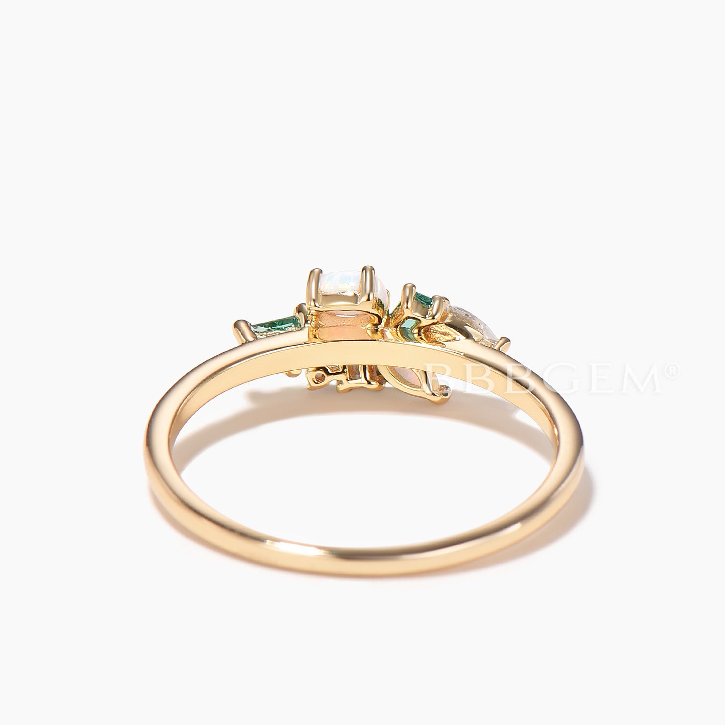 Multi-gems Cluster Ring Mixed Cut Opal Moissanite Emerald Stacking Dainty Band