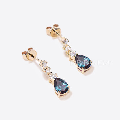 Pear Shaped Alexandrite Dangle Earrings Color-Change Drop Earrings