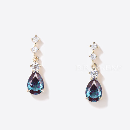 Pear Shaped Alexandrite Dangle Earrings Color-Change Drop Earrings