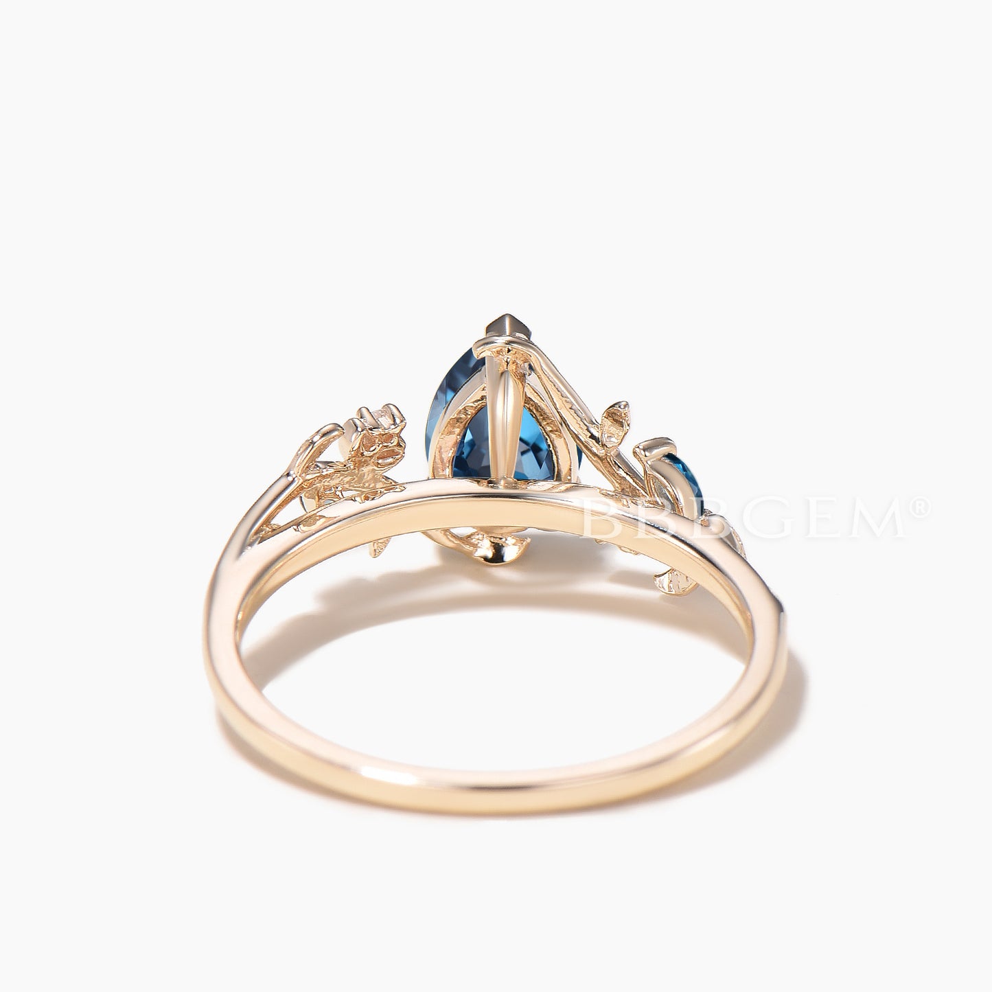 1.25CT Teardrop Cut Natural London Blue Topaz Engagement Ring Moissanite Leaf Ring