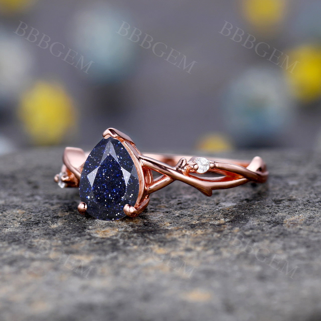 sandstone diamond ring - BBBGEM blue sandstone ring